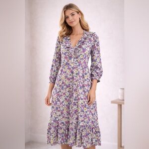 ModCloth Floral Ruffle Midi Dress – Size 12 – Purple Multi